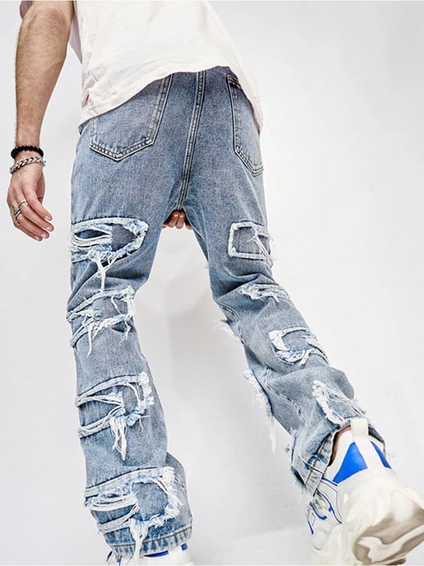 Pánske rifle s jednofarebnými pruhmi a strapcami, vintage džínsy, Harajuku, hip hop, zips, džínsové nohavice, jeseň 2023, módne ležérne pánske oblečenie