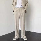Pantaloni casual drepti pentru bărbați, vara 2023, noul stil coreean, largi, cu personalitate, pantaloni blazer cu picioare largi, pantaloni, îmbrăcăminte de stradă pentru bărbați