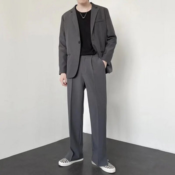 Мъжки прави ежедневни панталони 2023 Лято 2023 Нов корейски стил широки личностни цепки Панталони Блейзър Панталони Мъжко улично облекло