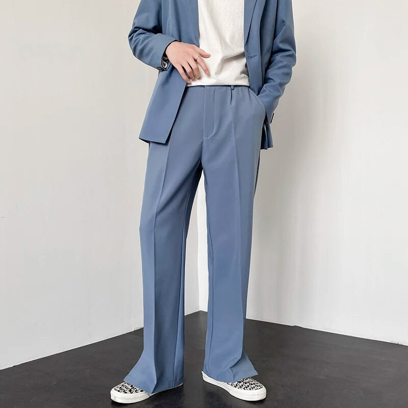 Pantaloni casual drepti pentru bărbați, vara 2023, noul stil coreean, largi, cu personalitate, pantaloni blazer cu picioare largi, pantaloni, îmbrăcăminte de stradă pentru bărbați