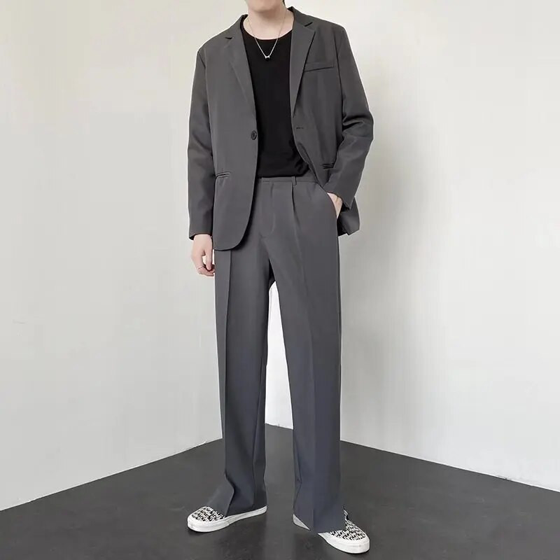 Pantaloni casual drepti pentru bărbați, vara 2023, noul stil coreean, largi, cu personalitate, pantaloni blazer cu picioare largi, pantaloni, îmbrăcăminte de stradă pentru bărbați