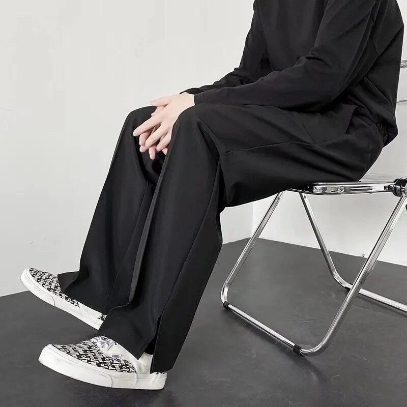 Pantaloni casual drepti pentru bărbați, vara 2023, noul stil coreean, largi, cu personalitate, pantaloni blazer cu picioare largi, pantaloni, îmbrăcăminte de stradă pentru bărbați