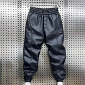 Pantaloni groși de catifea Pantaloni de catifea Rezidenți la vânt, impermeabili, Pantaloni din piele artificială pentru bărbați, cu talie elastică, cu bandă la gleznă pentru ciclism