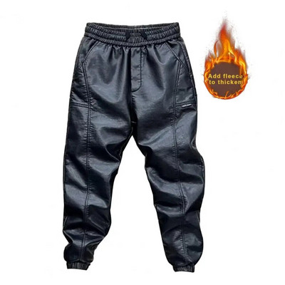 Pantaloni groși de catifea Pantaloni de catifea Rezidenți la vânt, impermeabili, Pantaloni din piele artificială pentru bărbați, cu talie elastică, cu bandă la gleznă pentru ciclism