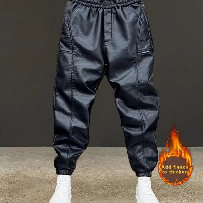 Storos aksominės kelnės Aksominės kelnės Neperpučiamos nuo vėjo ir vandeniui atsparios dirbtinės odos vyriškos kelnės su elastiniu juosmeniu, apjuostu dviračiu