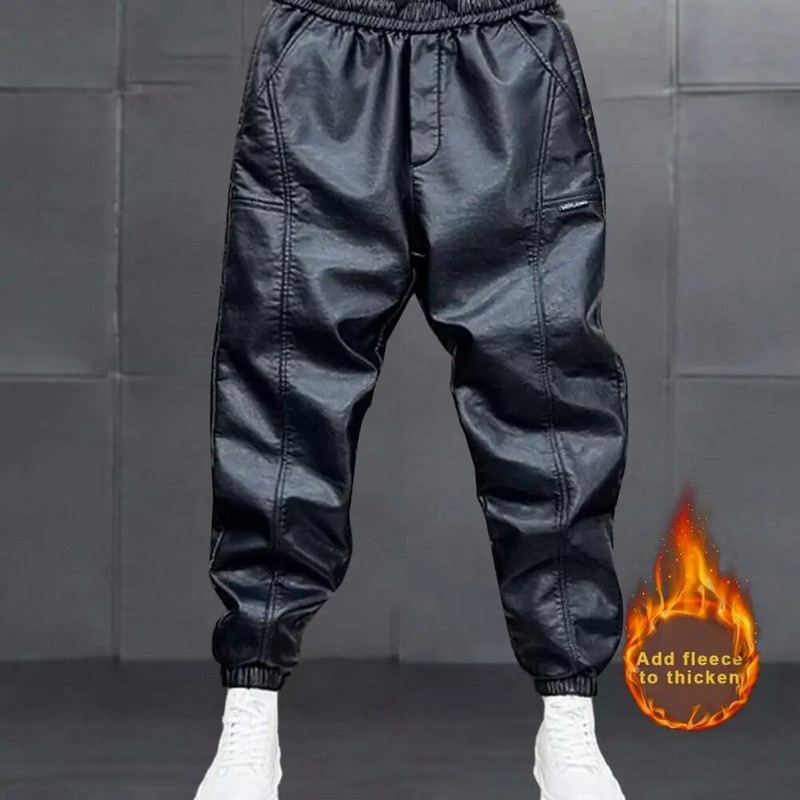 Storos aksominės kelnės Aksominės kelnės Neperpučiamos nuo vėjo ir vandeniui atsparios dirbtinės odos vyriškos kelnės su elastiniu juosmeniu, apjuostu dviračiu