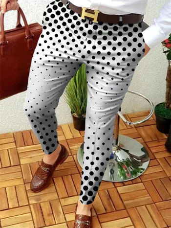 2023 Мъжки бизнес ежедневни панталони с щампа с геометричен модел, прави бикини, мъжко пролетно и есенно модно улично облекло