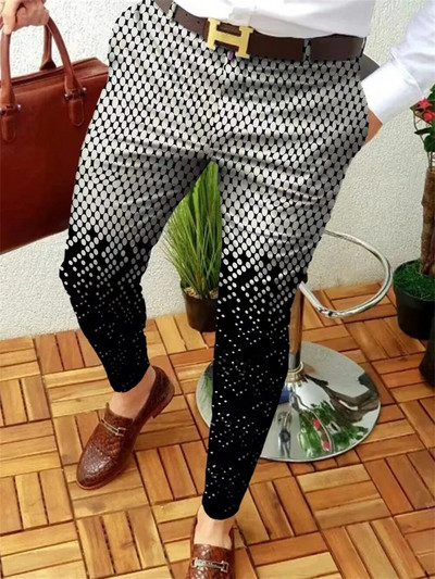 Pánske ležérne nohavice s geometrickým vzorom a rovnými nohavičkami z roku 2023, pánske jarné a jesenné módne pouličné oblečenie