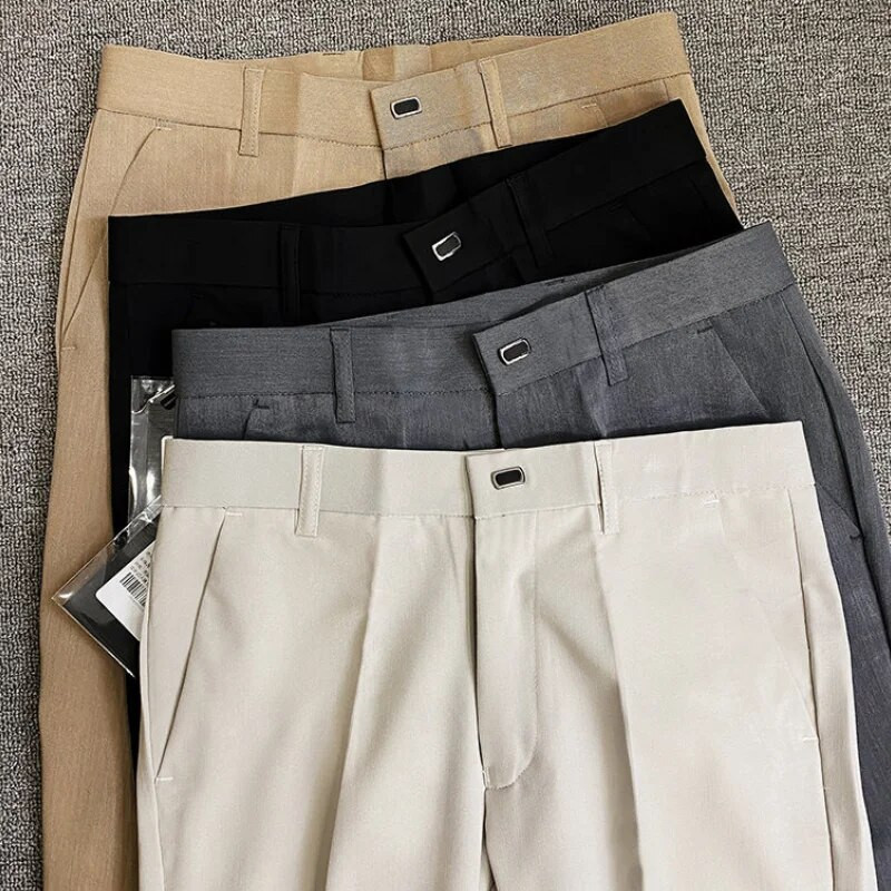 Pánske letné oblekové nohavice, nežehliteľné ležérne nohavice, formálne, slim fit, strečové, mužské, jednofarebné, módne nohavice