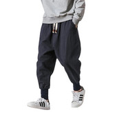 Pantaloni harem din bumbac și in, pentru bărbați, cu talie elastică solidă, pantaloni de jogging, pantaloni largi, cu crotch, pantaloni casual bărbați, 2022