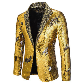 Ανδρικό σακάκι γυαλιστερό με παγιέτες γιακά κοστούμι ανδρικό γαμπρός τραγουδιστής κοστούμι χορού Glitter σακάκι DJ Club Stage Ανδρικό κοστούμι Ρούχα
