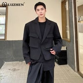 LUZHEN Pánske kórejské štíhle krátke klopové sako s trojrozmerným vreckom, jednofarebné, pekné sako 8f8373