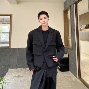 LUZHEN Pánske kórejské štíhle krátke klopové sako s trojrozmerným vreckom, jednofarebné, pekné sako 8f8373