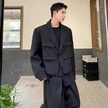 LUZHEN Ανδρικό κορεάτικο κοντό παλτό πέτο κοστούμι Blazer Personality Τρισδιάστατη τσέπη Μονόχρωμο όμορφο μπουφάν 8f8373
