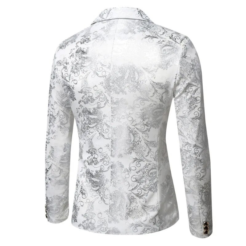 2 farby! Jesenné nové pánske sako, ležérne strieborné sako s potlačou, úzky strieborný ... vzor