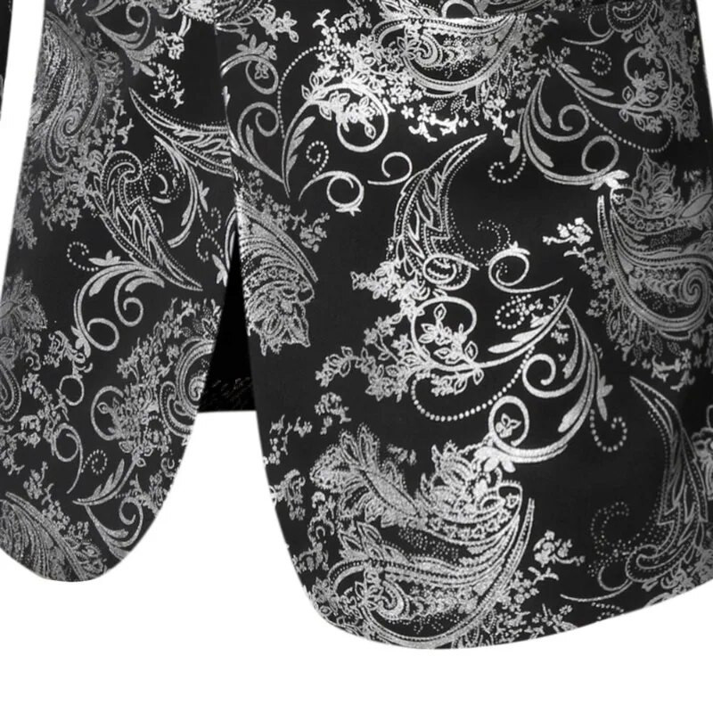 2 farby! Jesenné nové pánske sako, ležérne strieborné sako s potlačou, úzky strieborný ... vzor