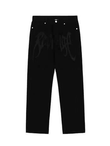 Σχέδιο Ανδρικών Παντελονιών Ρούχα Μόδα Μαύρο Revenge Κέντημα Slim Fit Y2k Παντελόνι Ανδρικό Τζιν Hip Hop Ρούχα Casual Παντελόνι Τζιν