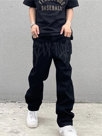 Σχέδιο Ανδρικών Παντελονιών Ρούχα Μόδα Μαύρο Revenge Κέντημα Slim Fit Y2k Παντελόνι Ανδρικό Τζιν Hip Hop Ρούχα Casual Παντελόνι Τζιν