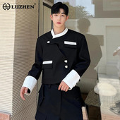 LUZHEN pentru bărbați, haină pentru costum de stradă, de primăvară, culoare contrastantă, cu design îmbinat, blazere, versatil, ocazional, îmbrăcăminte exterioară, jachetă coreeană B1f042