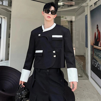 LUZHEN Мъжки уличен костюм Палто Пролетни блейзъри с контрастен цвят и плетен дизайн Универсално ежедневно връхно облекло Корейско яке B1f042