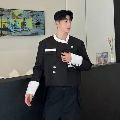 LUZHEN pentru bărbați, haină pentru costum de stradă, de primăvară, culoare contrastantă, cu design îmbinat, blazere, versatil, ocazional, îmbrăcăminte exterioară, jachetă coreeană B1f042