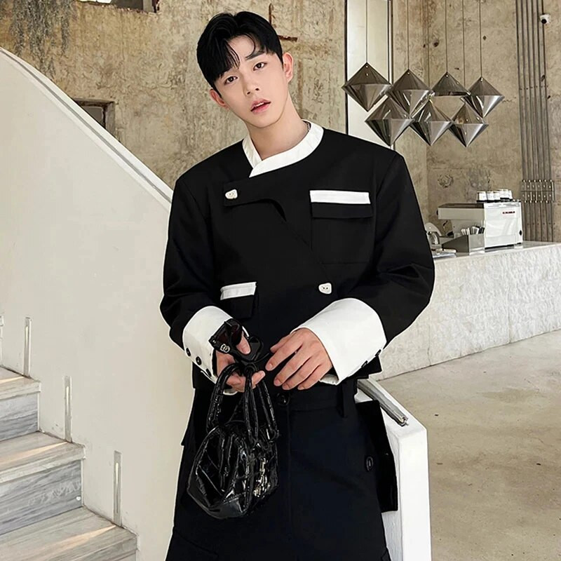 LUZHEN pentru bărbați, haină pentru costum de stradă, de primăvară, culoare contrastantă, cu design îmbinat, blazere, versatil, ocazional, îmbrăcăminte exterioară, jachetă coreeană B1f042