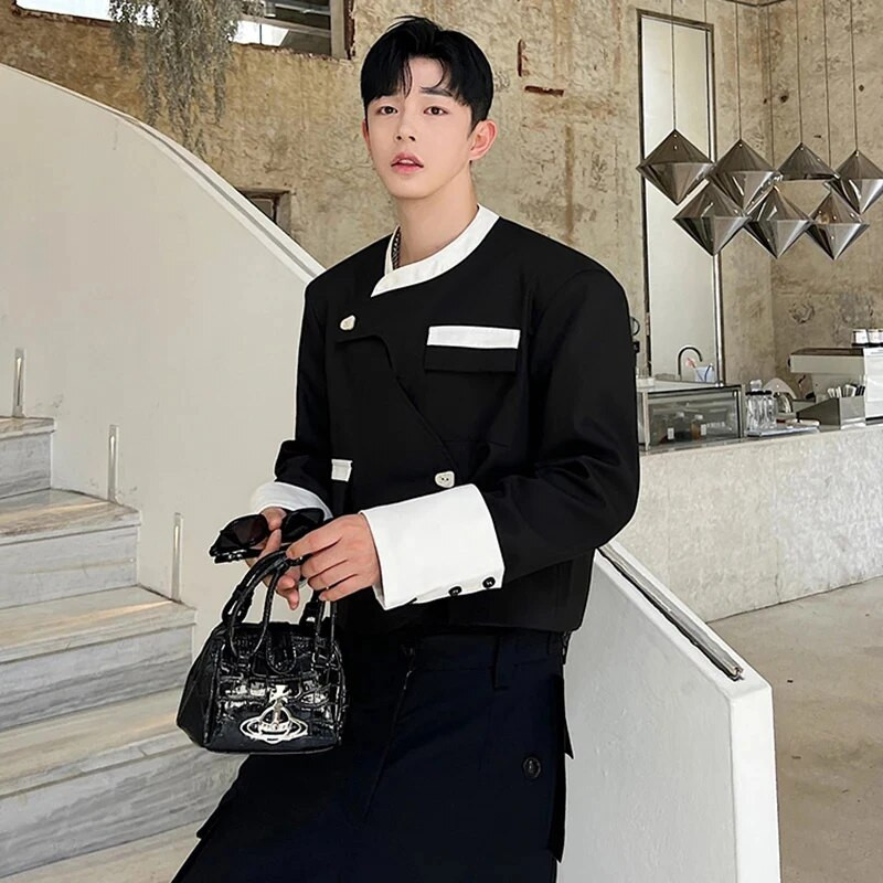 LUZHEN pentru bărbați, haină pentru costum de stradă, de primăvară, culoare contrastantă, cu design îmbinat, blazere, versatil, ocazional, îmbrăcăminte exterioară, jachetă coreeană B1f042