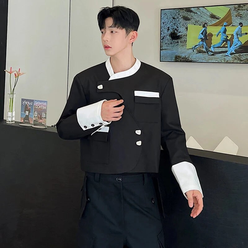 LUZHEN pentru bărbați, haină pentru costum de stradă, de primăvară, culoare contrastantă, cu design îmbinat, blazere, versatil, ocazional, îmbrăcăminte exterioară, jachetă coreeană B1f042