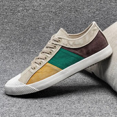 Nové pánske plátené tenisky, zmiešané farby, britská móda, pánske vulkanizované topánky, jar/jesenné patchworkové plátené pánske balerínky