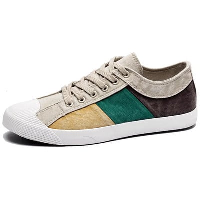Nové pánske plátené tenisky, zmiešané farby, britská móda, pánske vulkanizované topánky, jar/jesenné patchworkové plátené pánske balerínky