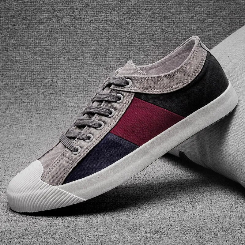 Nové pánske plátené tenisky, zmiešané farby, britská móda, pánske vulkanizované topánky, jar/jesenné patchworkové plátené pánske balerínky