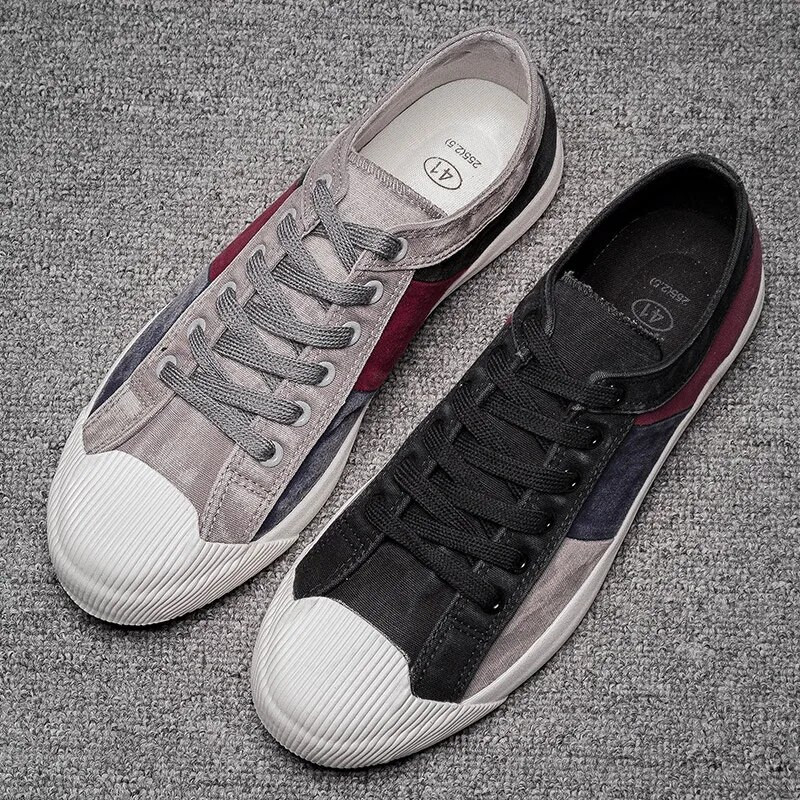 Nové pánske plátené tenisky, zmiešané farby, britská móda, pánske vulkanizované topánky, jar/jesenné patchworkové plátené pánske balerínky