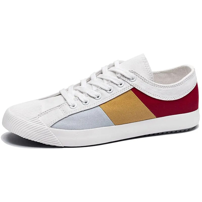 Nové pánske plátené tenisky, zmiešané farby, britská móda, pánske vulkanizované topánky, jar/jesenné patchworkové plátené pánske balerínky