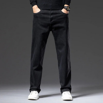 Класически стил Есен и зима Мъжки обикновени черни дънки с прави крачоли Бизнес модни разтегливи широки дънкови панталони Мъжка марка