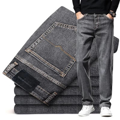 Pánske džínsy s rovnými nohavicami v klasickom štýle, jesenné a zimné, obyčajné čierne, s elastickými nohavicami, voľné, značkové