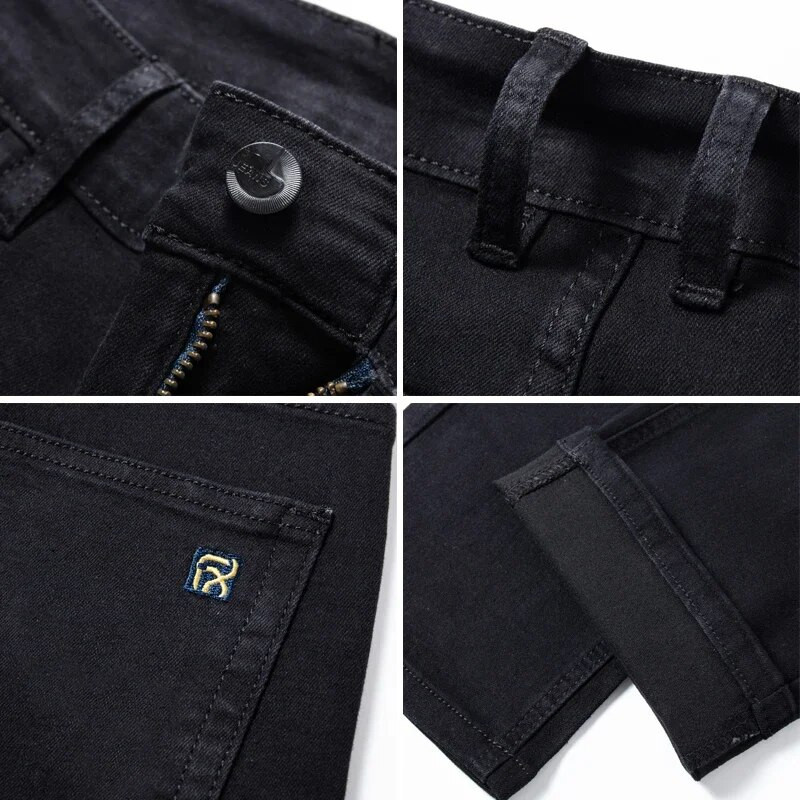 Pánske džínsy s rovnými nohavicami v klasickom štýle, jesenné a zimné, obyčajné čierne, s elastickými nohavicami, voľné, značkové