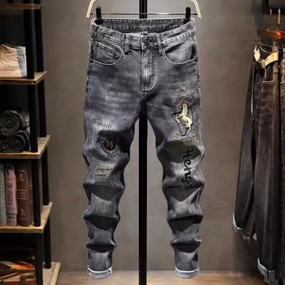 Nové jesenné a zimné štýlové rovné cargo vintage dizajnérske oblečenie džínsové dlhé kórejské módne pánske motocyklové pracovné strečové nohavice