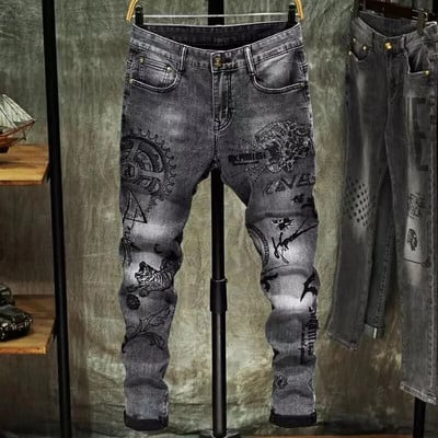 Nové jesenné a zimné štýlové rovné cargo vintage dizajnérske oblečenie džínsové dlhé kórejské módne pánske motocyklové pracovné strečové nohavice