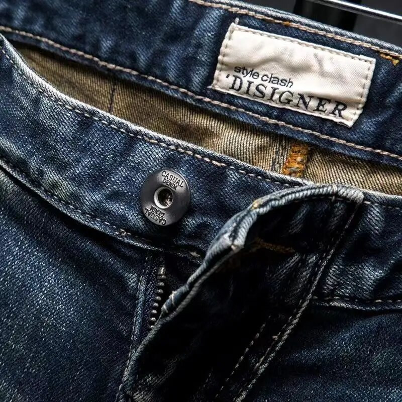 Nové jesenné a zimné štýlové rovné cargo vintage dizajnérske oblečenie džínsové dlhé kórejské módne pánske motocyklové pracovné strečové nohavice