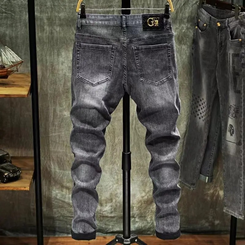 Nové jesenné a zimné štýlové rovné cargo vintage dizajnérske oblečenie džínsové dlhé kórejské módne pánske motocyklové pracovné strečové nohavice