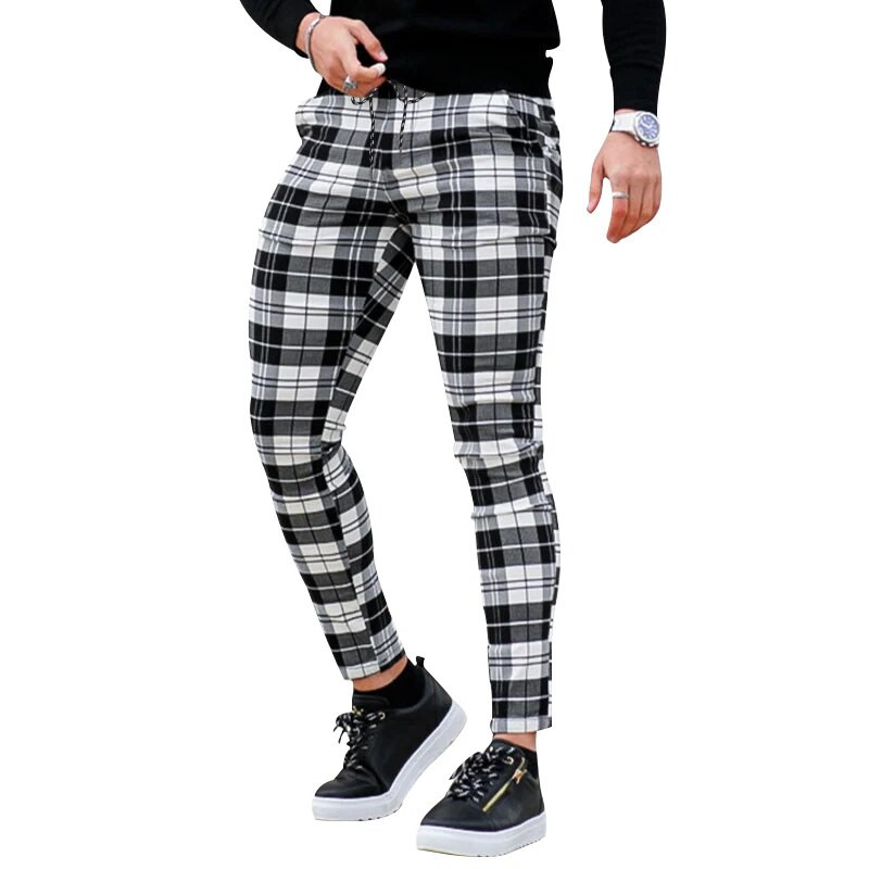 2023 m. pavasario ir rudens vyriškos kasdienės ilgos kelnės iki vidurio juosmens, paprastos, plonos, languotos kelnės.