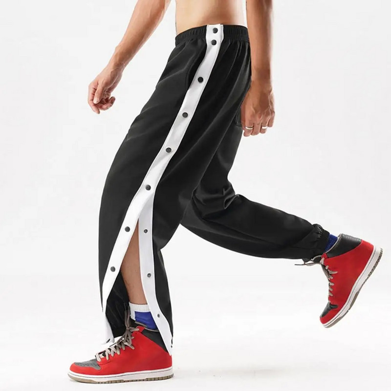 Îmbrăcăminte sport ocazională Pantaloni de jogging Pantaloni rupți cu butoane Pantaloni de sport de antrenament de baschet cu buzunare Roupas Masculinas
