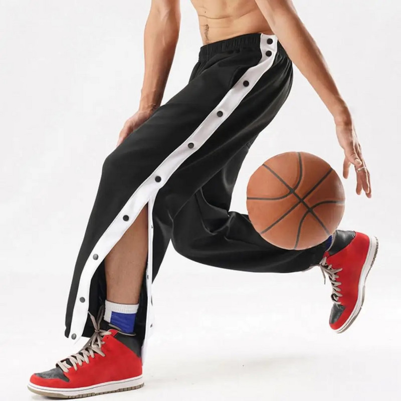Îmbrăcăminte sport ocazională Pantaloni de jogging Pantaloni rupți cu butoane Pantaloni de sport de antrenament de baschet cu buzunare Roupas Masculinas