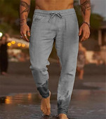 2024, pantaloni noi din bumbac, in, moda de vară, pantaloni casual pentru bărbați, de culoare solidă, cu talie elastică, pantaloni largi de jogging pentru bărbați, pantaloni de plajă