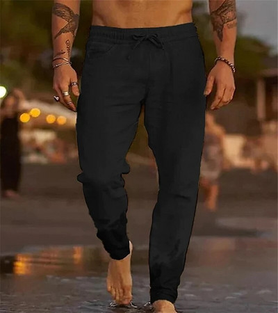 2024, pantaloni noi din bumbac, in, moda de vară, pantaloni casual pentru bărbați, de culoare solidă, cu talie elastică, pantaloni largi de jogging pentru bărbați, pantaloni de plajă