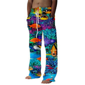 Pánske nohavice, letné nohavice, plážové nohavice so sťahovacou šnúrkou, elastický pás, rovné nohavice, grafické potlače, ryby, pohodlie, ležérne