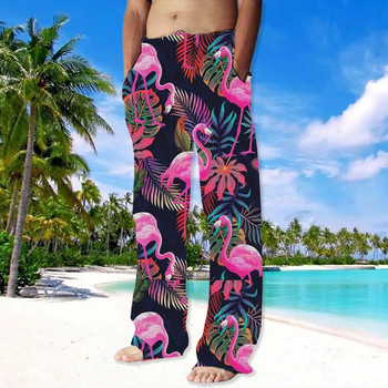 Мъжки панталони, летни панталони, плажни панталони, шнурове, еластична талия, прави крачоли, графични щампи, удобни, ежедневни