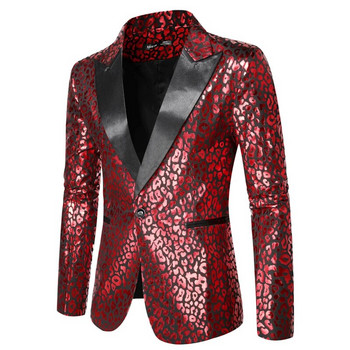 Ново мъжко яке с щампа черно / червено / синьо модно мъжко бално парти бар KTV ежедневни блейзъри палта