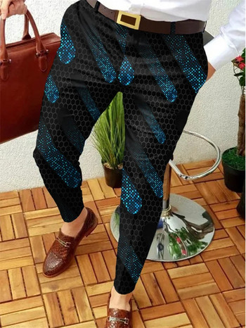 Мъжки бизнес ежедневни панталони Прави дълги панталони с принт с геометрична шарка Мъжки пролетни есенни модни улични дрехи Мъжки дрехи