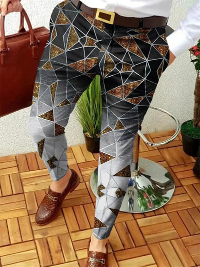 Vyrų verslo laisvalaikio kelnės Geometrinio rašto spausdintos tiesios ilgos kelnės Vyriškos pavasario rudens mados Gatvės drabužiai Vyriški drabužiai